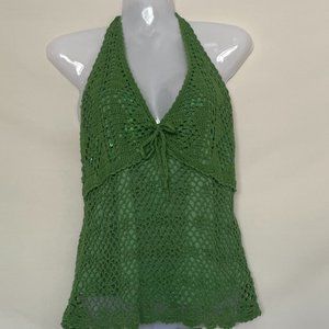 Green Crochet Tank w Sequins L